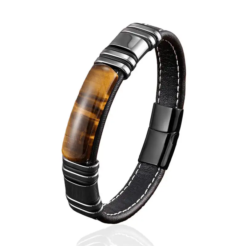 Tiger Eye Stone Clear Thinking Leather Buckle Bracelet