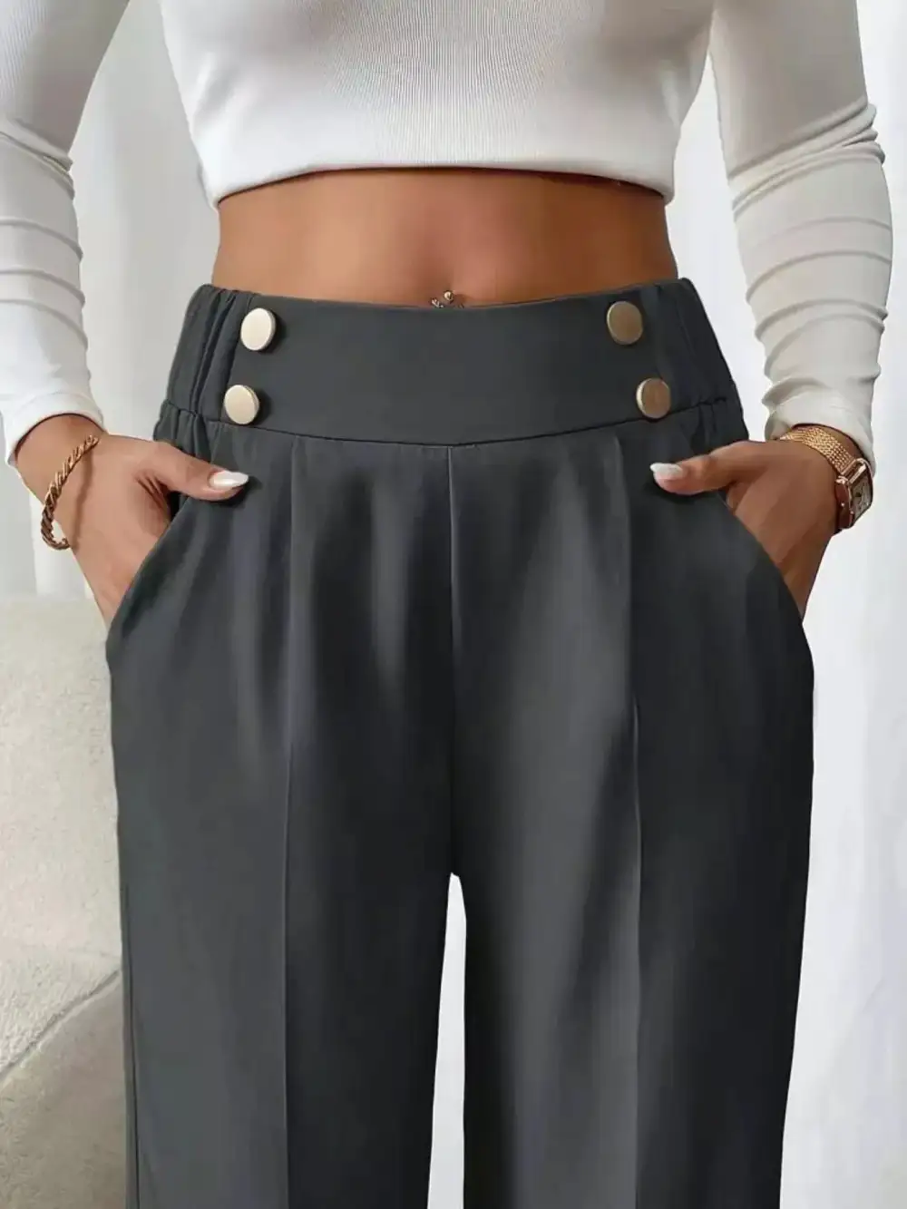 Wide Leg High Waist Cropped Pocketed Pants