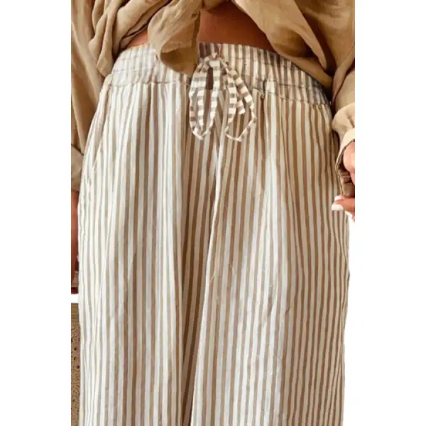 Pocketed Striped Wide Leg Pants