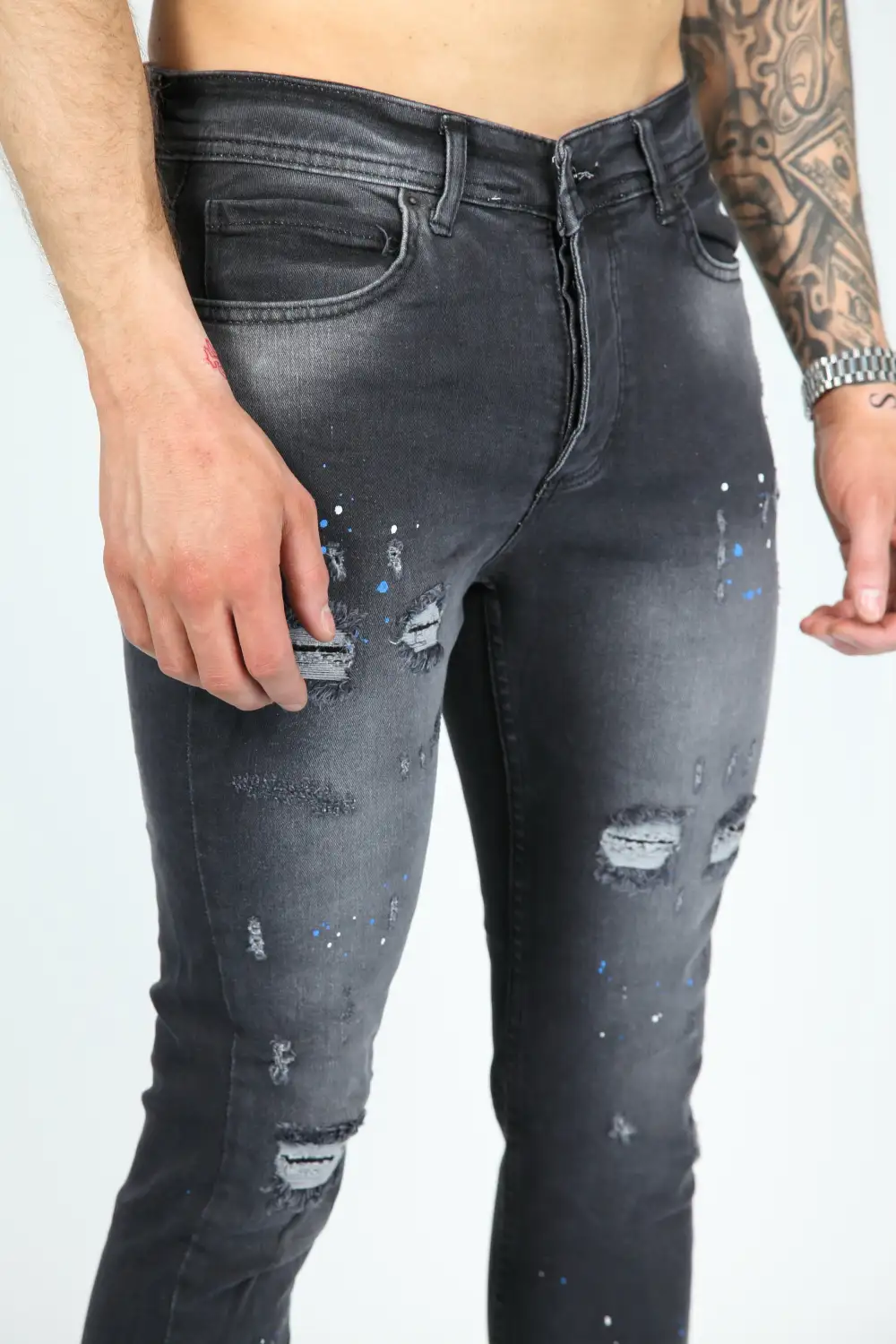 Refined Paint Detail Skinny Fit Distressed Jeans