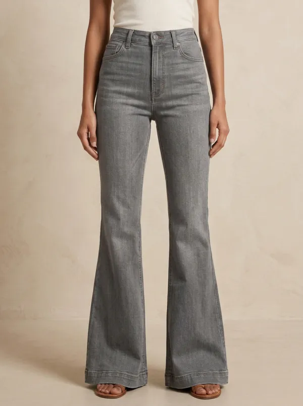 Tailored Look Contrast Stitch High Rise Flare Jeans
