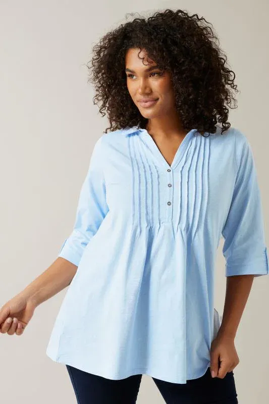 Light Blue Pintuck Henley Top