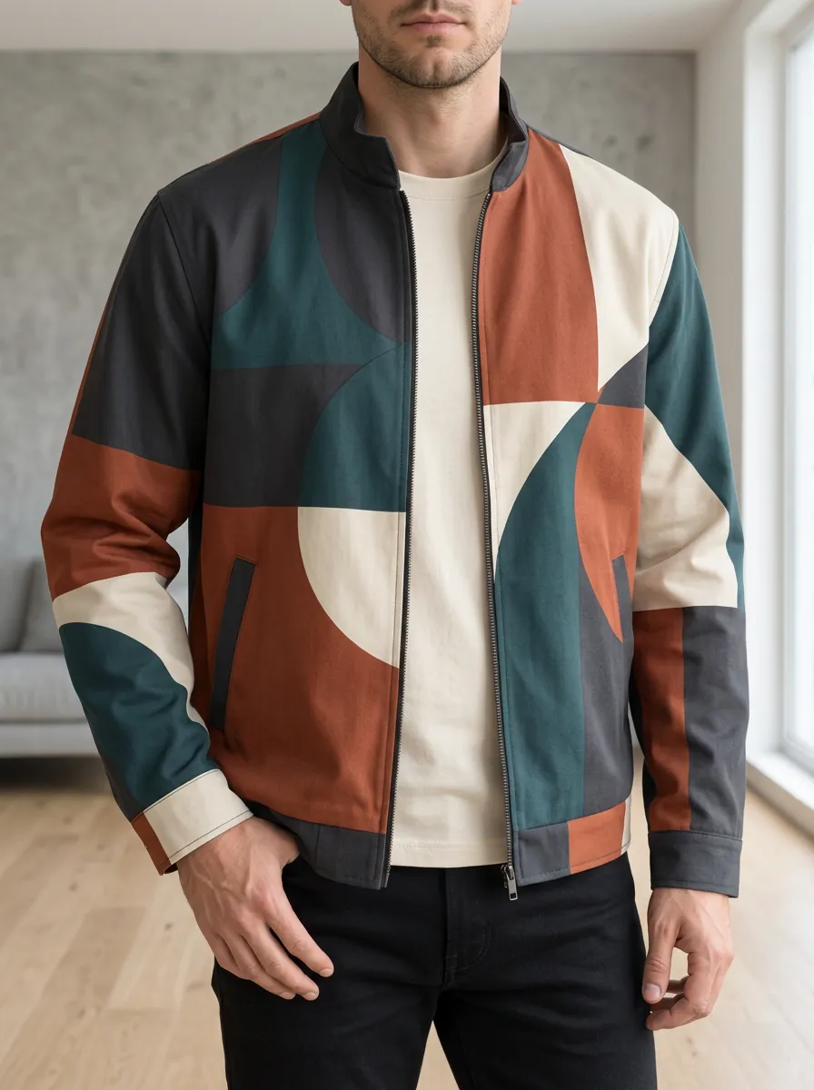 Men's Geometric Abstract Rugged Trail Bomber Jacket