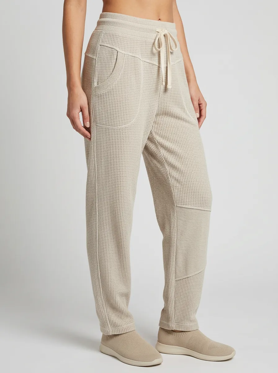 Women's Casual Lounge Waffle Knit Drawstring Jogger Pants