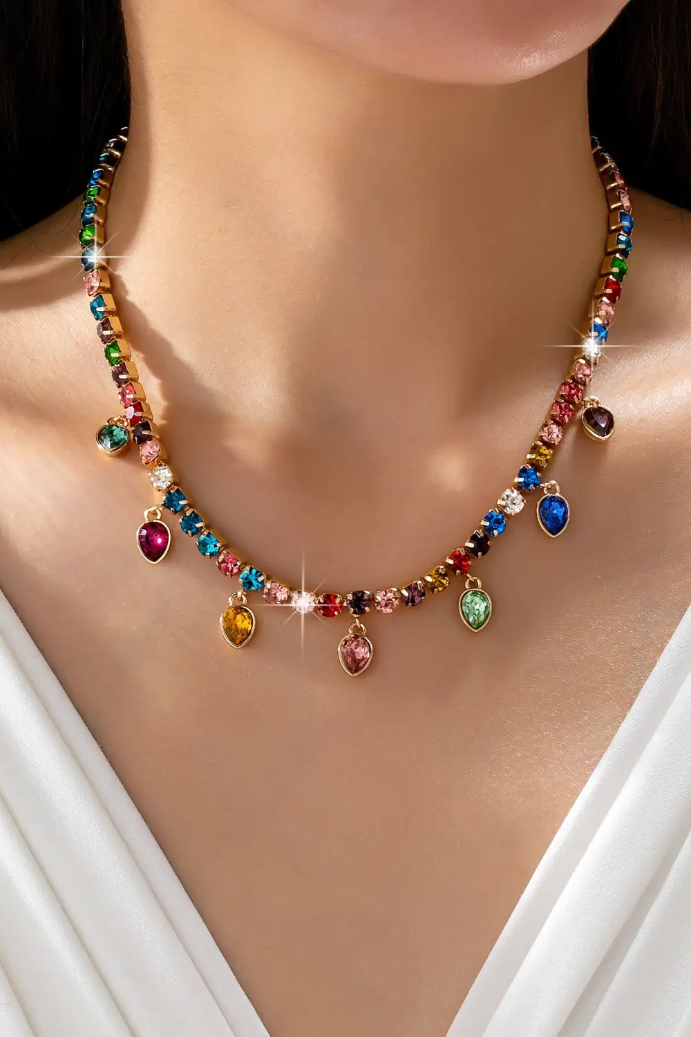 Crystal Teardrop Tennis Necklace