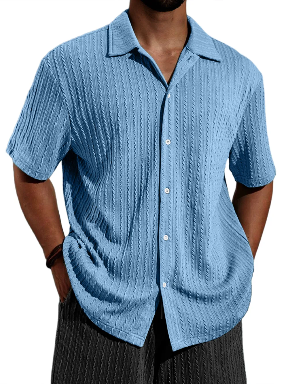 Jacquard Open Collar Shirt