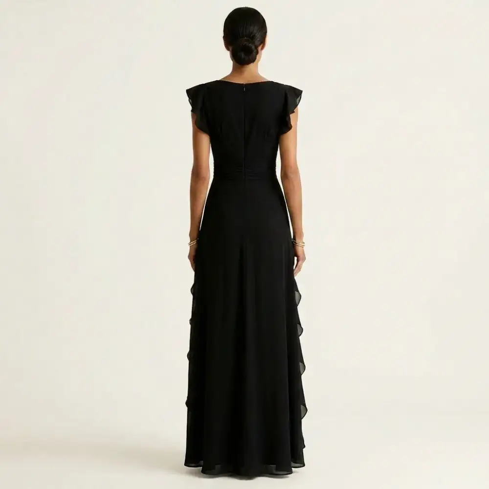 Women's Flutter Sleeve Vertical Ruffle Formal Dress