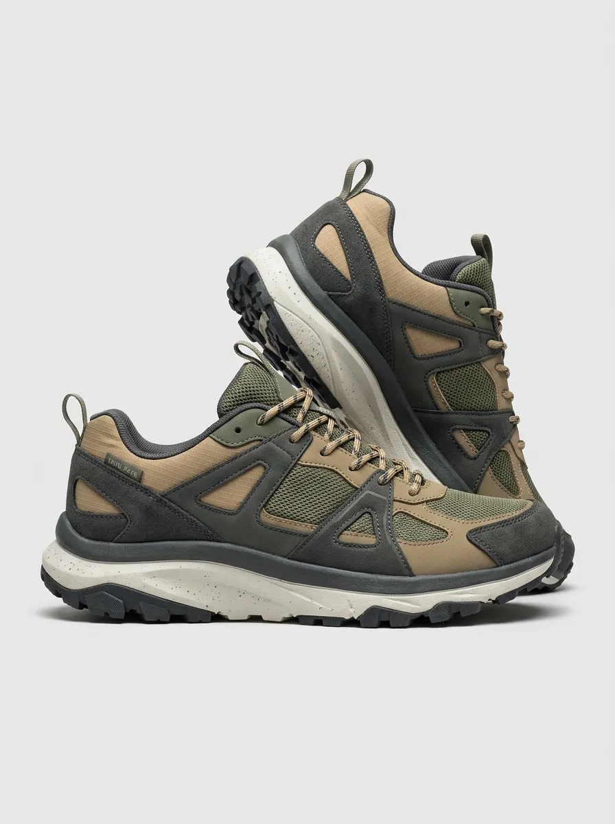 Mixed-Material Hiking-Inspired Casual Sneakers