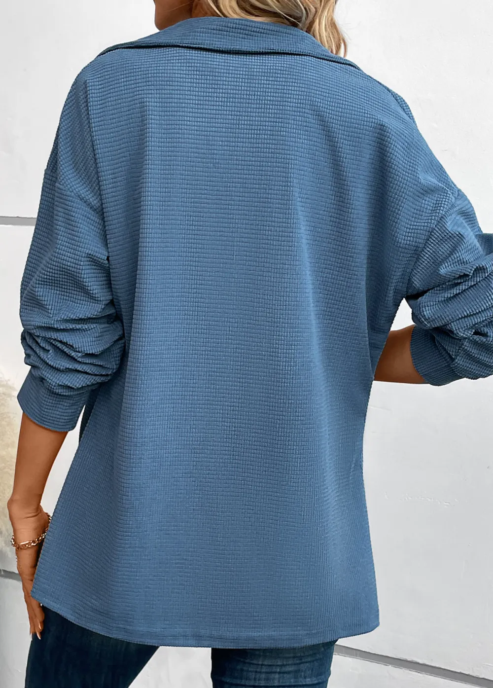 Blue Pocket Long Sleeve Shirt Collar Coat