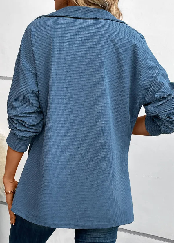 Blue Pocket Long Sleeve Shirt Collar Coat