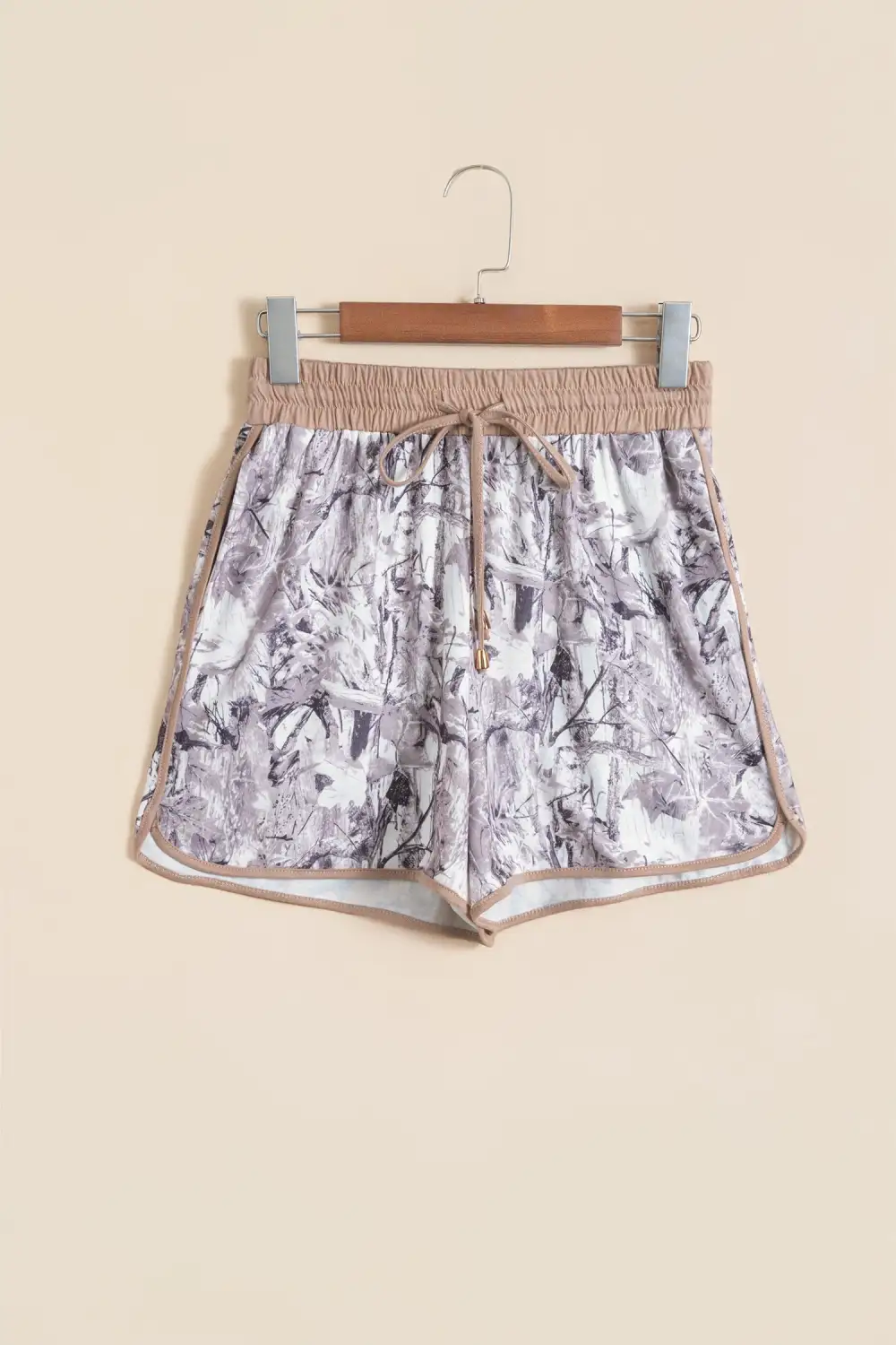 Drawstring Elastic-Waist Camouflage Colorblock Casual Shorts