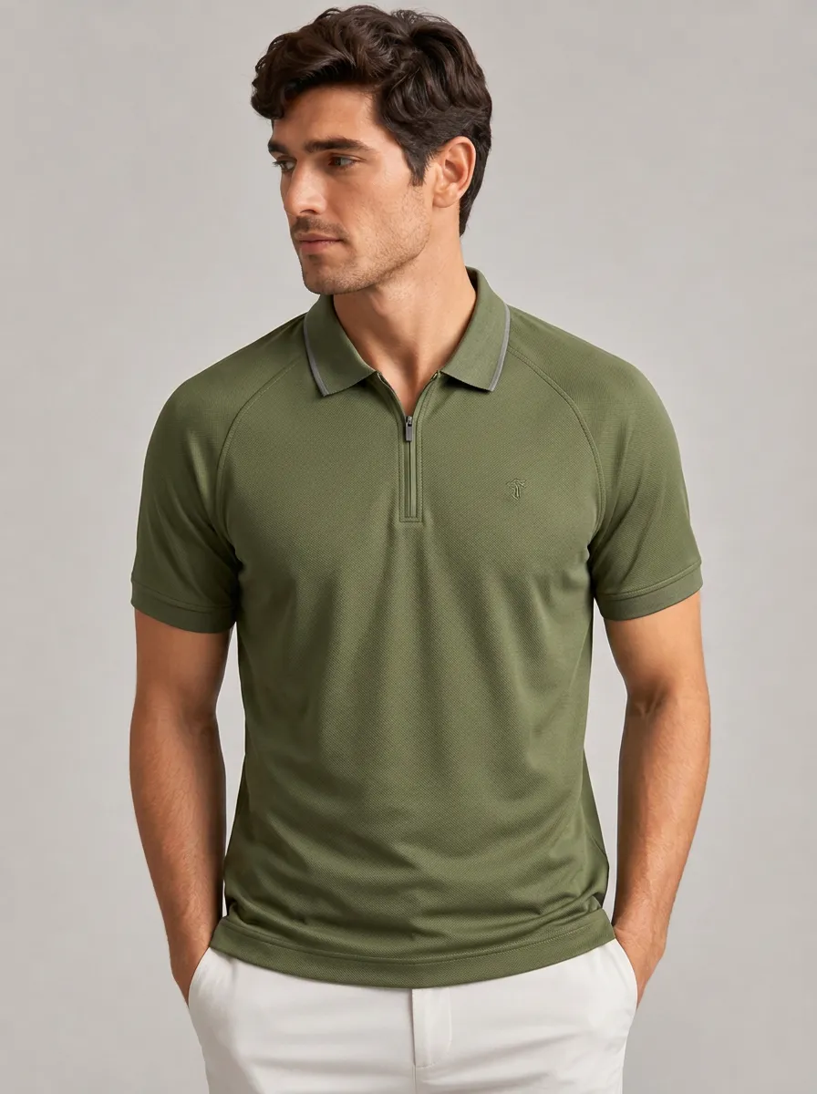 Men's Equestrian Lover Horse Logo Printed Zip Polo Shirt