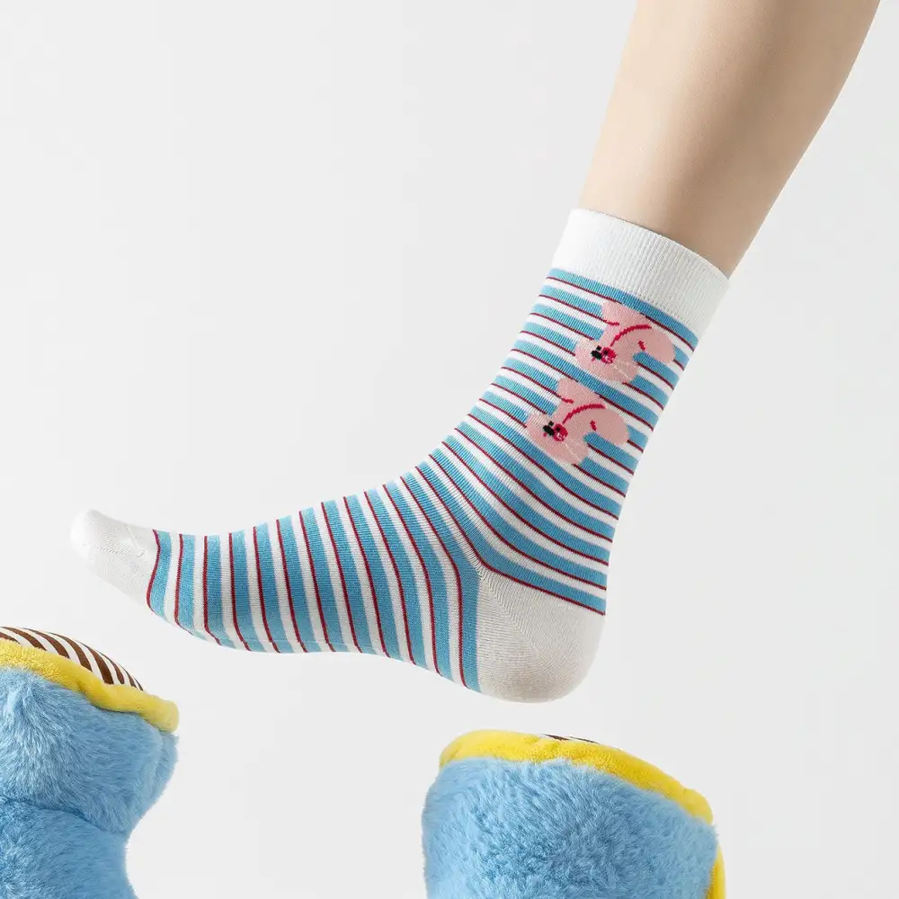 Playful Apple Bunny Pattern Crew Socks