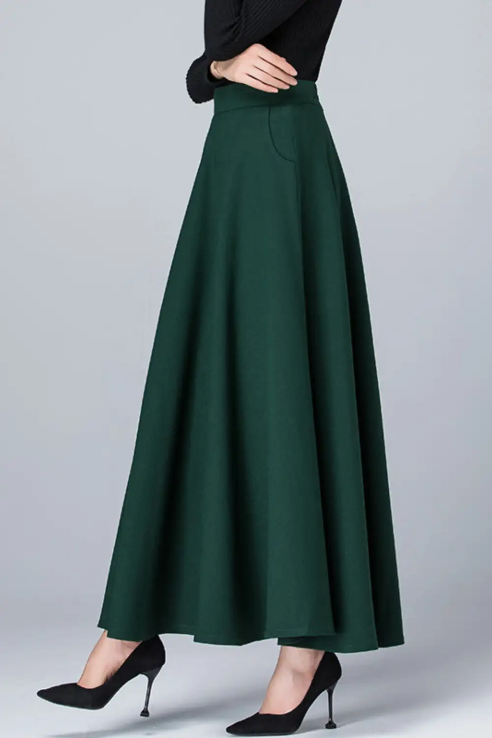 Checkered Polyester A Line High Waist Maxi Skirt