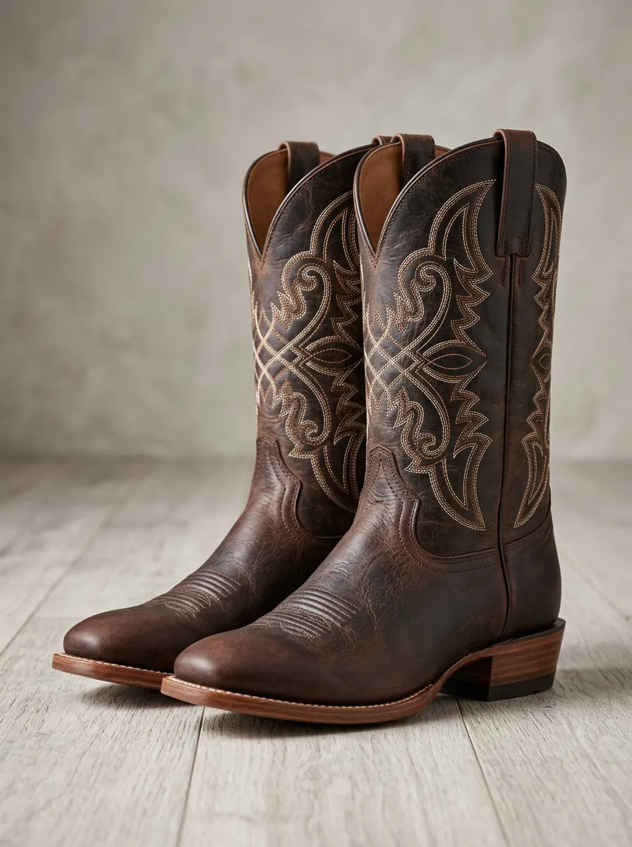 Southwestern Embroidered Leather-Look Silhouette Men's Western Cowboy Boots