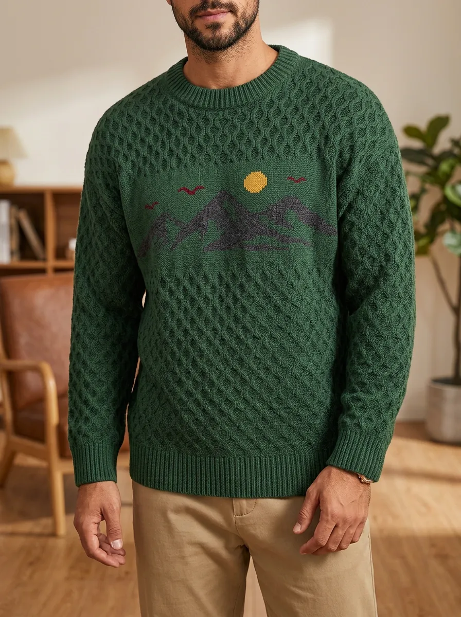 Men's Mountain Sunset Ribbed Sweater