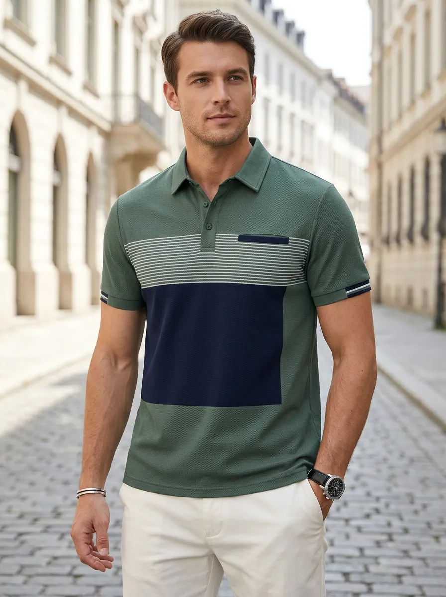Men's Urban Colorblock Striped Polo Shirt