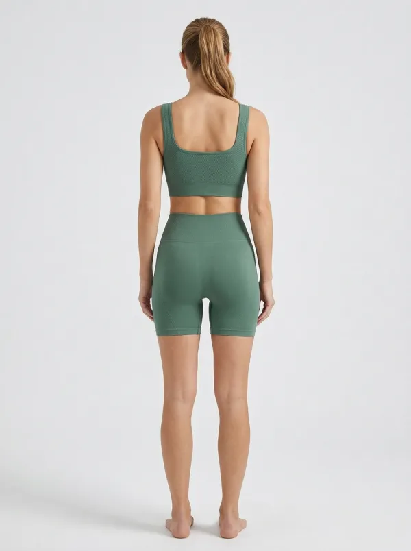 Practical Ribbed Texture Seamless Design Shape Women's Tank Top And Sports Shorts Set