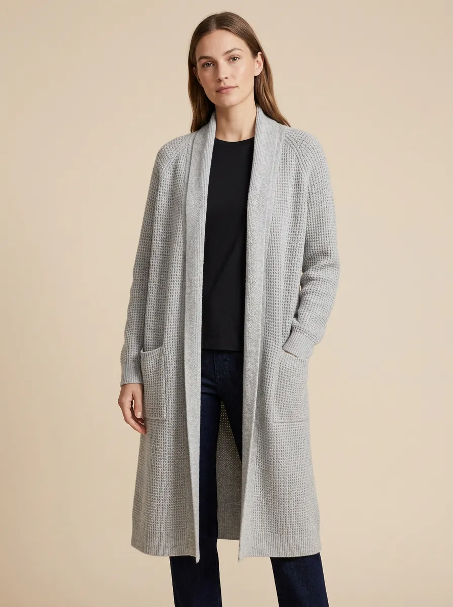 Women's Waffle Textured Minimal Knit Cardigan