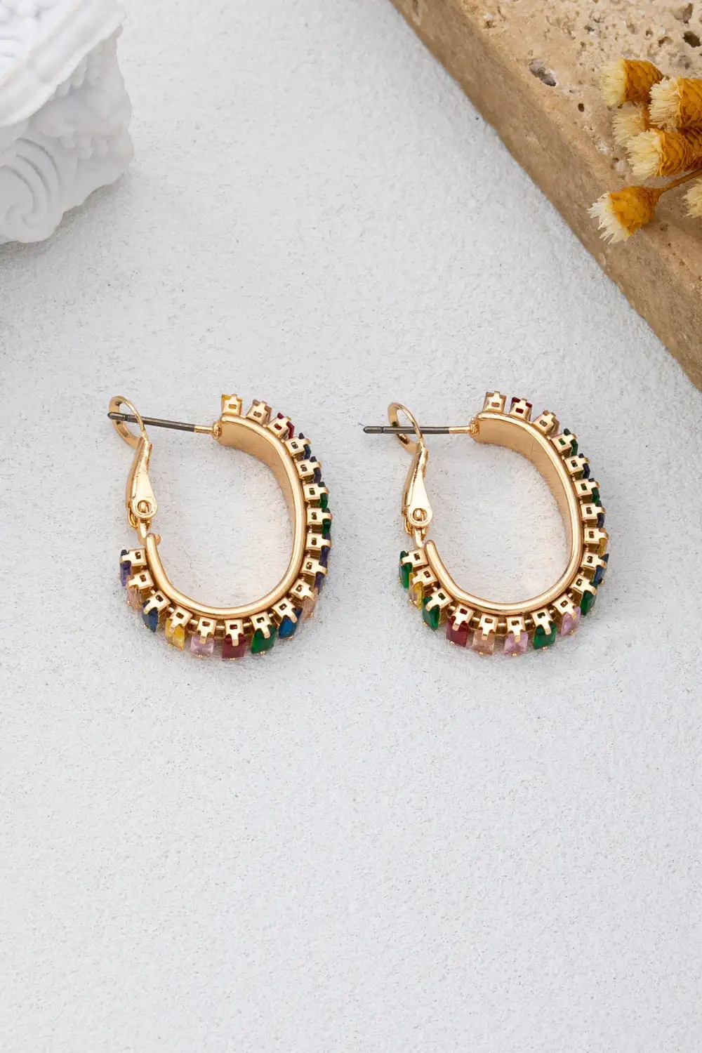 Multicolor Baguette Crystal Hoop arrings