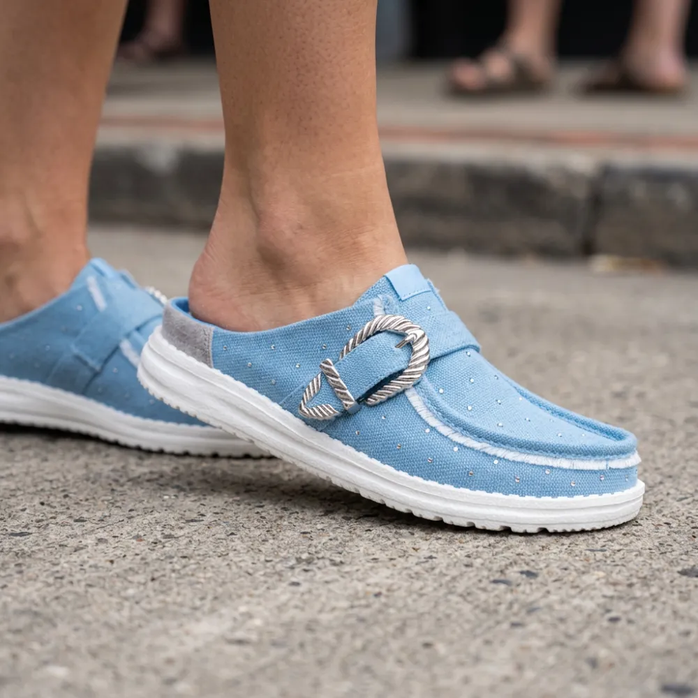 Casual Slip Buckle Denim Mule Shoes