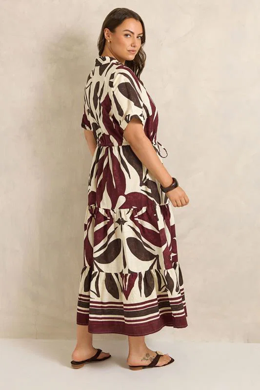 Cream & Red Abstract Leaf Print Cotton Dress detail 2