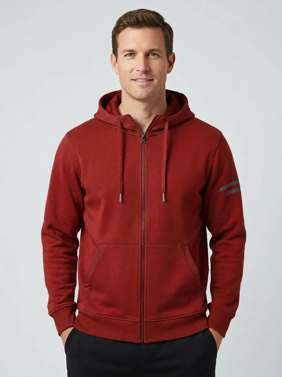 Men's Striped-Sleeve Striped Hooded Zip-Up Sports Jacket
