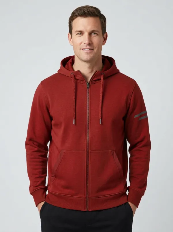Men's Striped-Sleeve Striped Hooded Zip-Up Sports Jacket