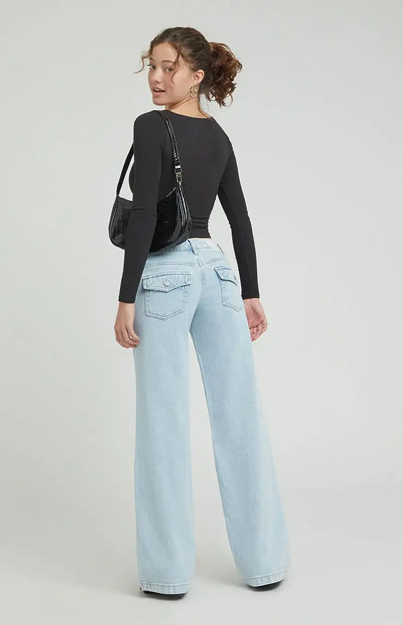 PacSun Casey Button Pocket Low Rise Baggy Jeans Light Indigo