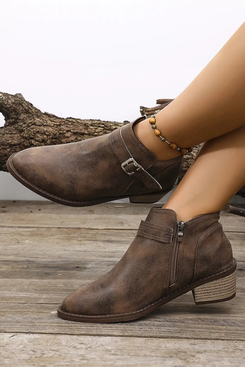 Leather Buckle Ankle Boots