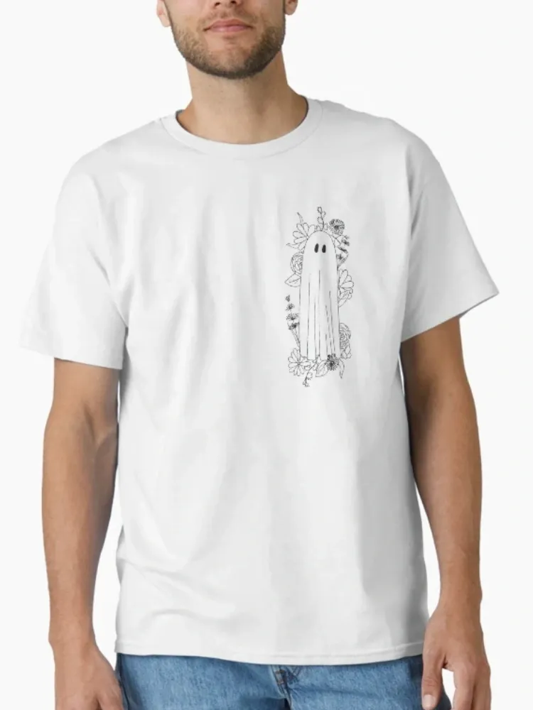 Women's Whimsical Floral Ghost Print Crew Neck Short-Sleeve T-Shirt