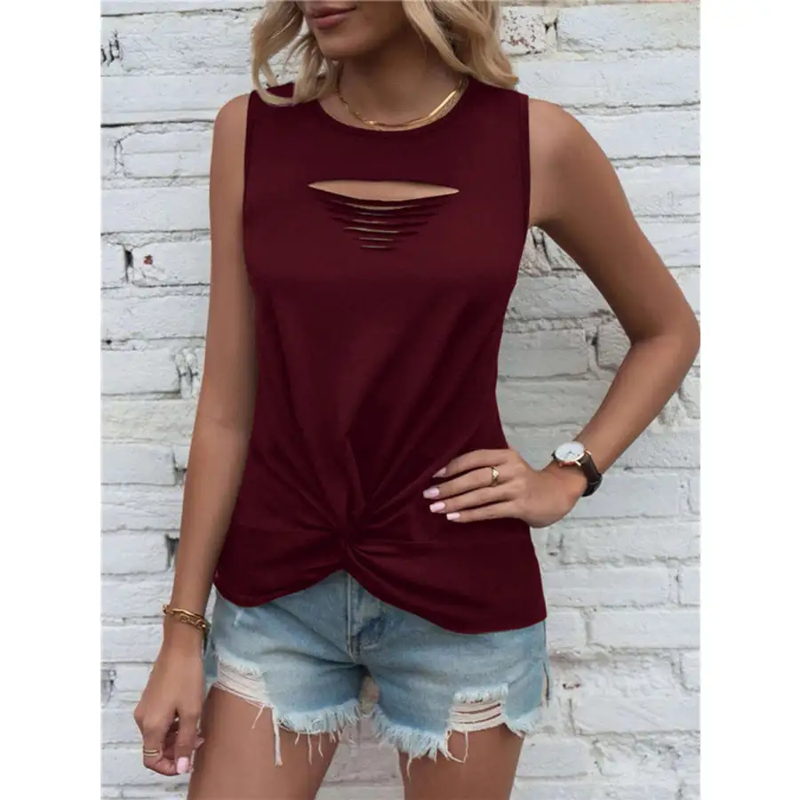 Cutout Twisted Round Neck Tank