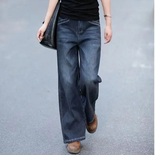 Women's High Waist Wide Leg Cropped Loose Fit Jeans
