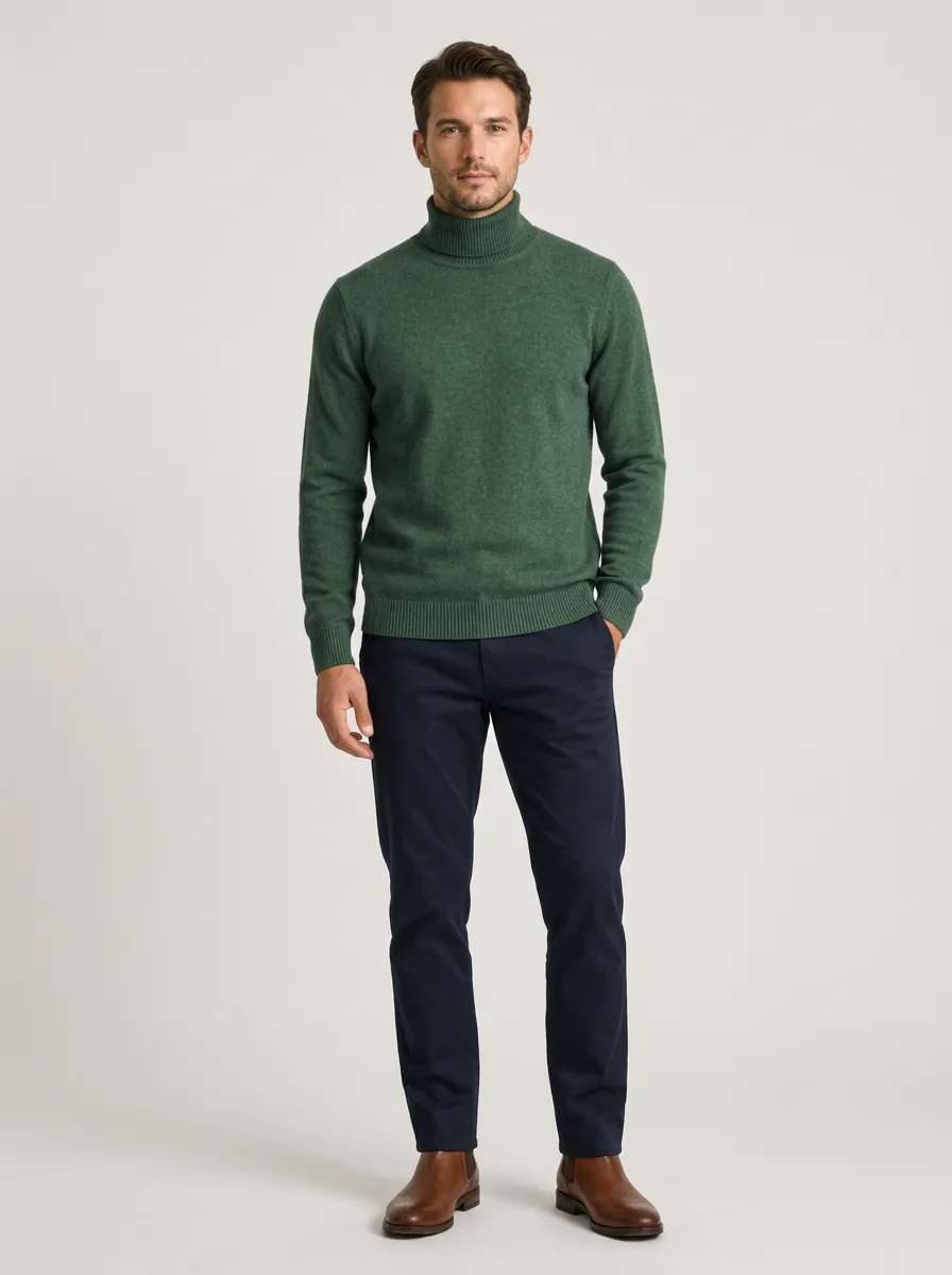 Men's Relaxed Minimal Ribbed Knit Turtleneck Sweater