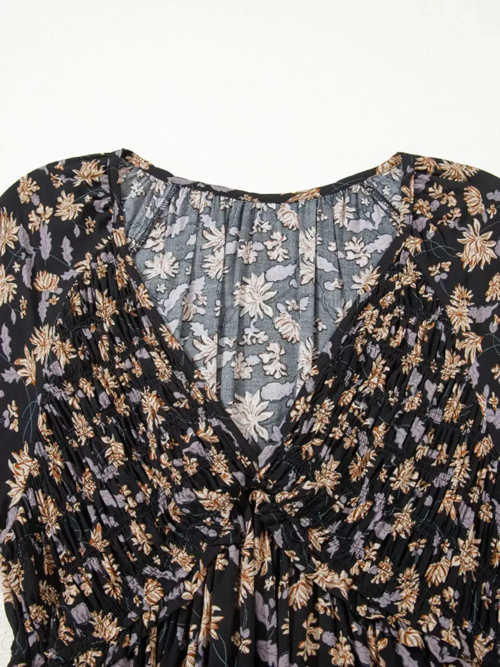 Floral V Neck Smocked Dress Casual