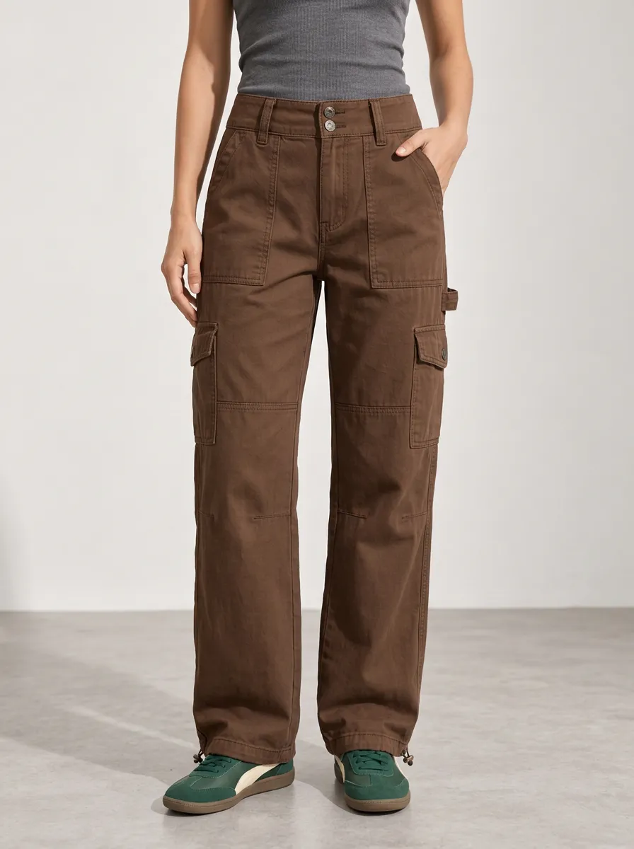 Women's Workwear Inspired Utility Straight Leg Multi-Pocket Pants