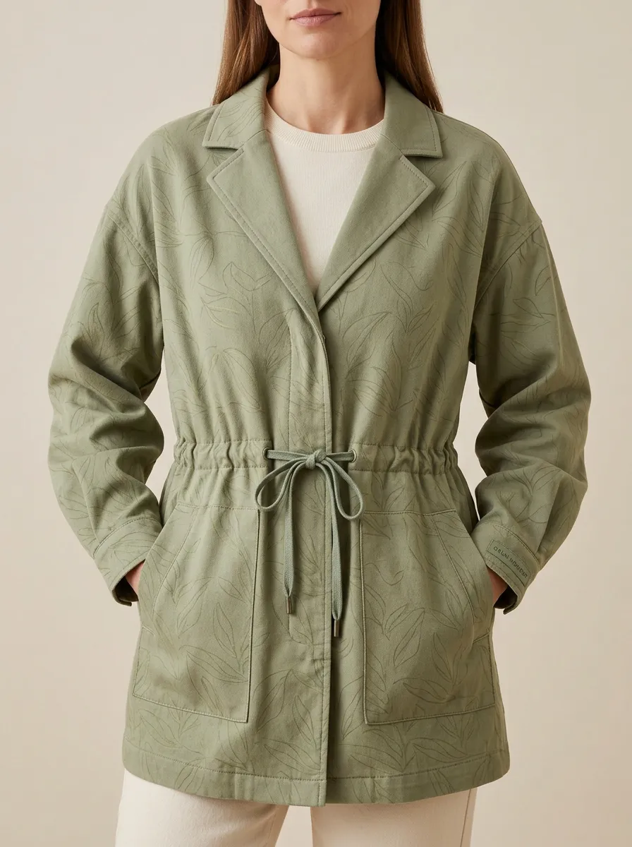 Nature Lover Leaf Printed Drawstring Jacket