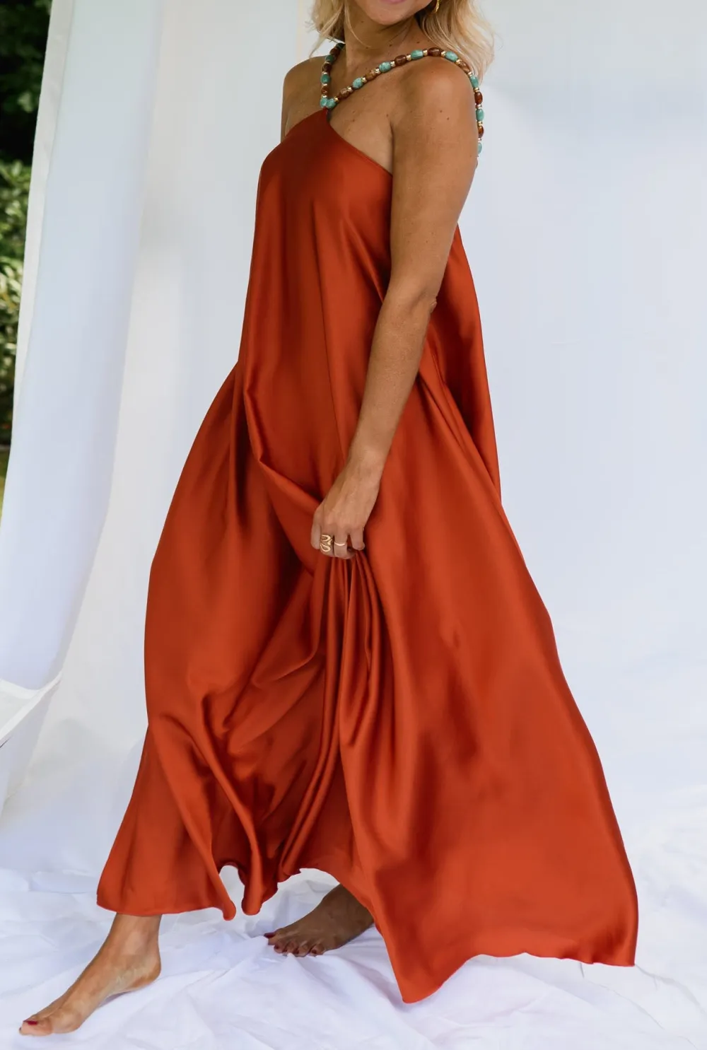 Beaded Satin Finish Maxi Dress