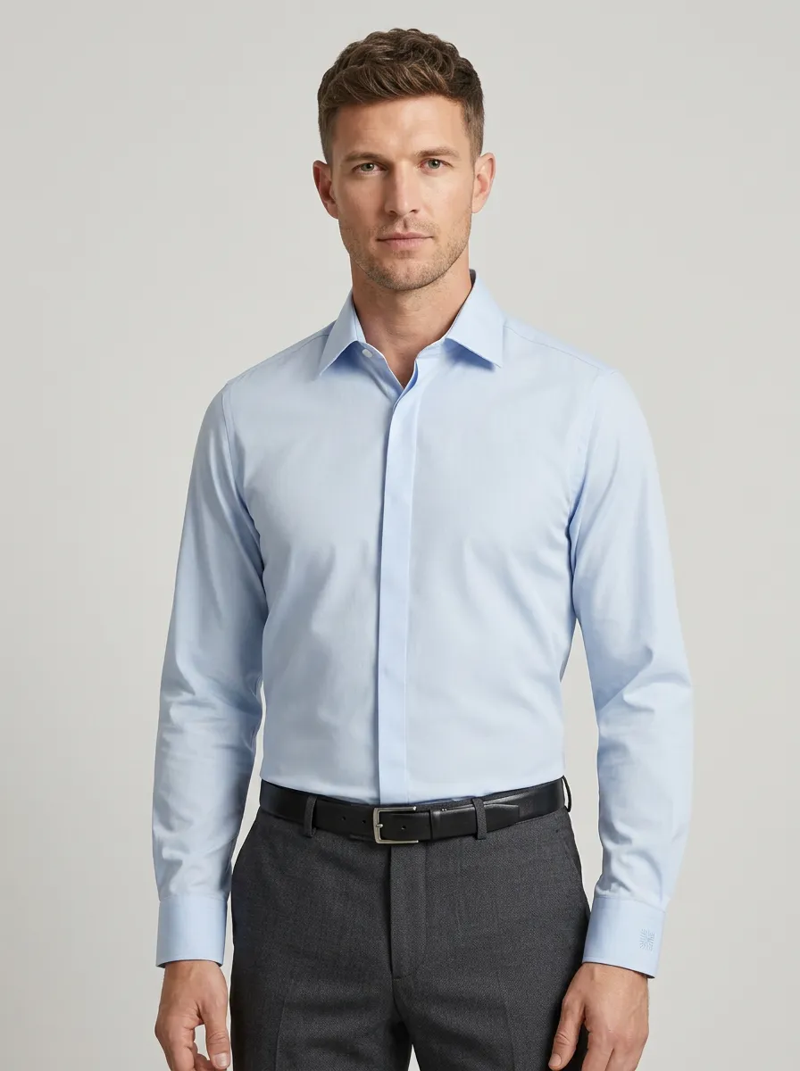 Men's Non-Iron Cotton Light Blue Formal Dress Shirt