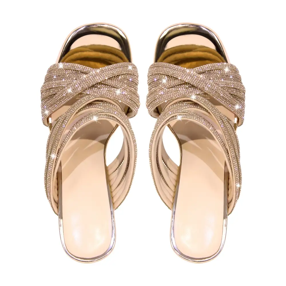 Rhinestone Round Toe Stiletto Mule Sandals
