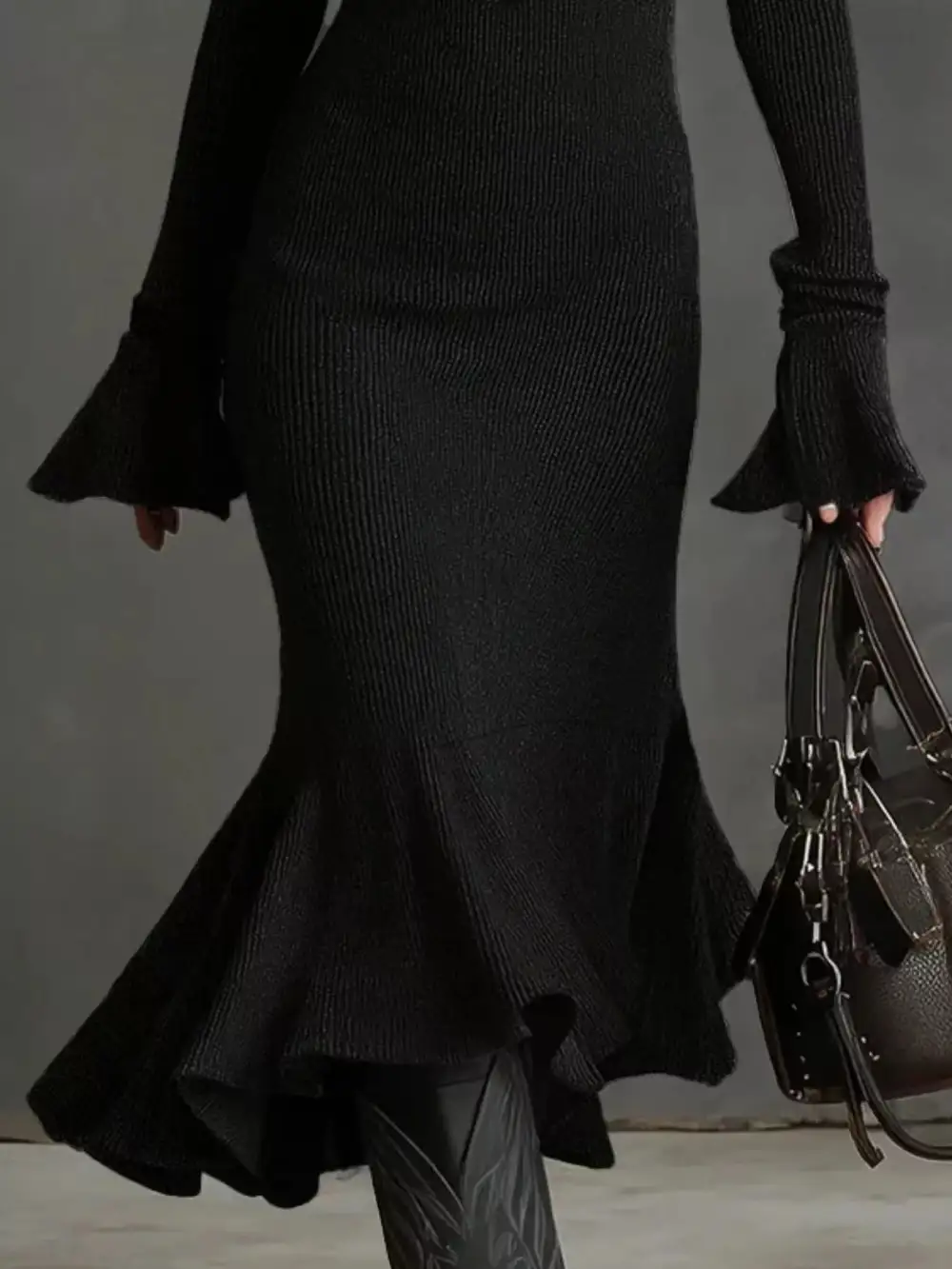 Ribbed Knit Zip Front Midi Dress