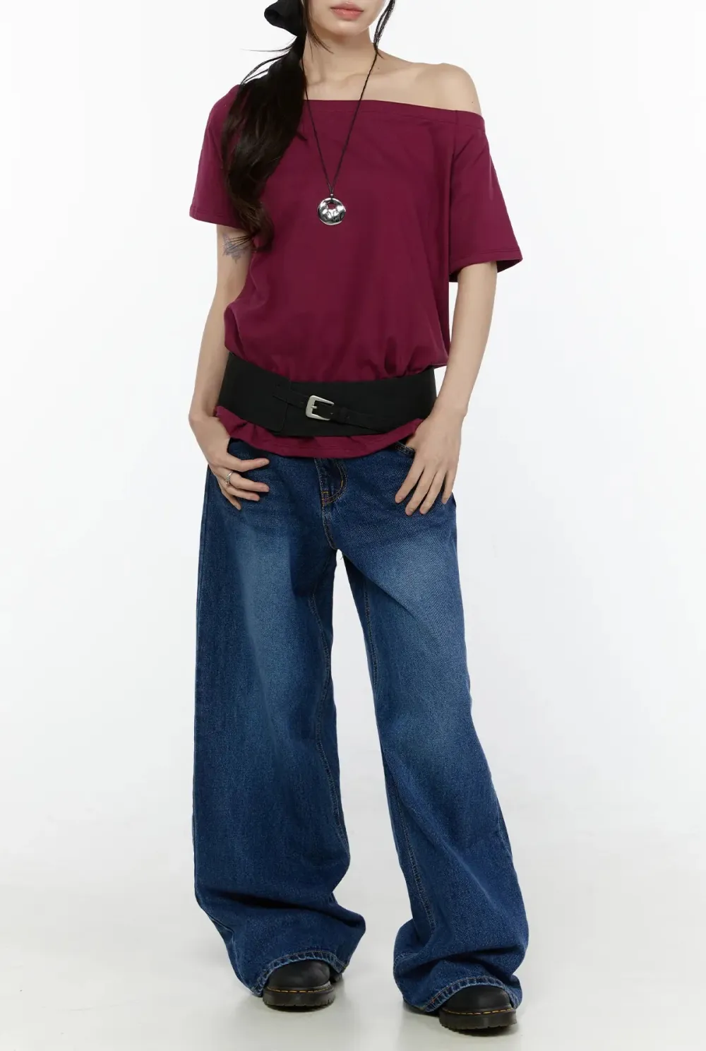 Pocketed Wash Wide-Leg Jeans