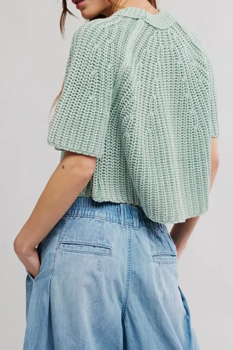 Mint Green Knit Short Sleeve Sweater