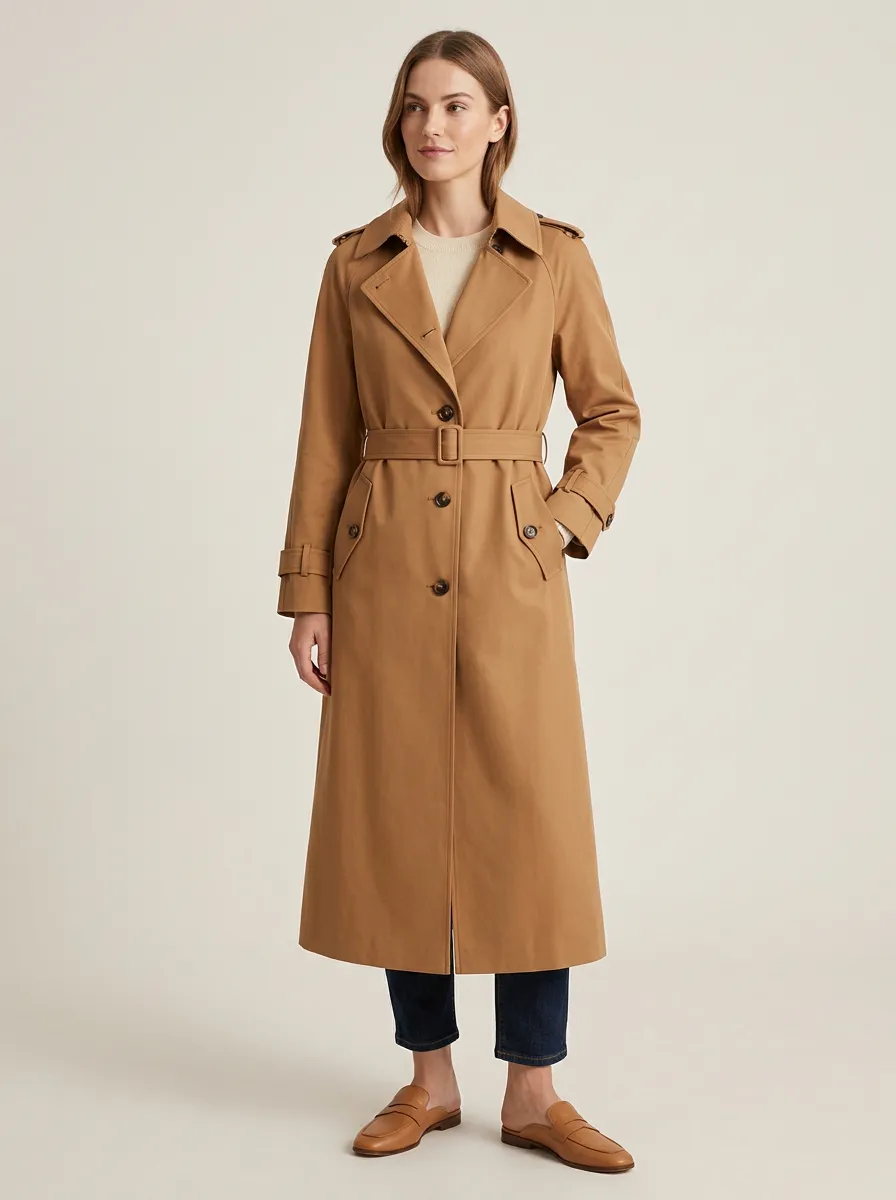 Women's Contemporary Belted Classic Long Trench Coat