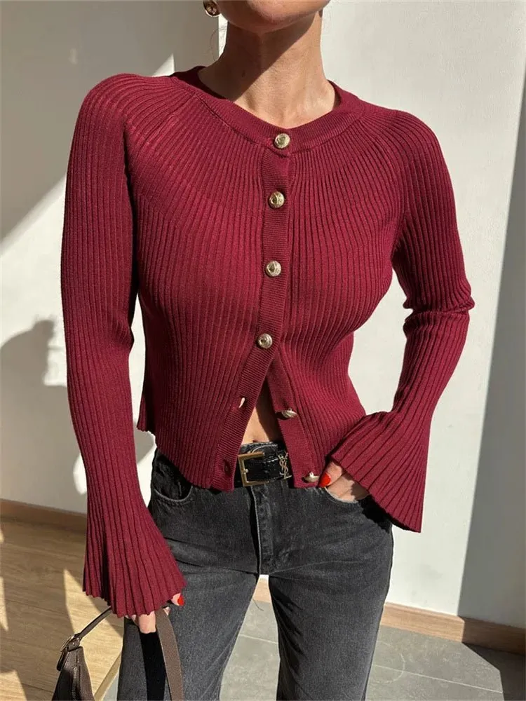 Ribbed Knit Long-Sleeve Cardigan