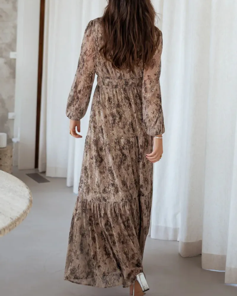 V-Neck Floral Maxi Tie Detail Dress