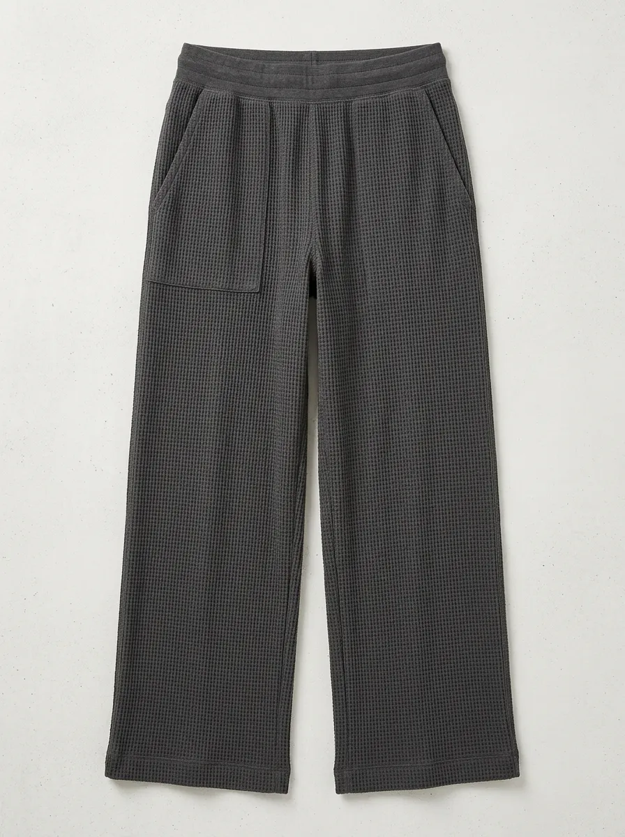 Unisex Casual Charcoal Waffle Knit Wide Leg Lounge Pants