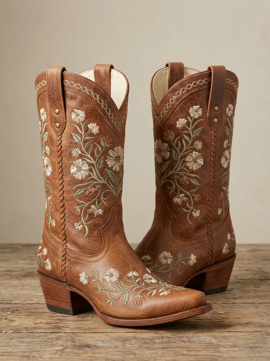 Canyon Floral Embroidered Classic Look Unisex Western Cowboy Boots