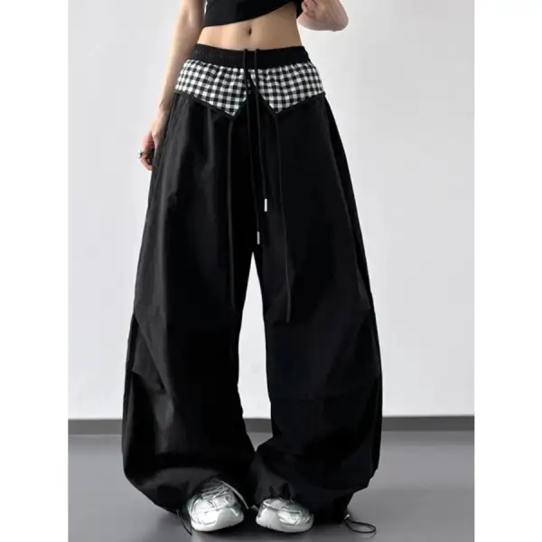 Wide Leg Pants with Checkered Detail