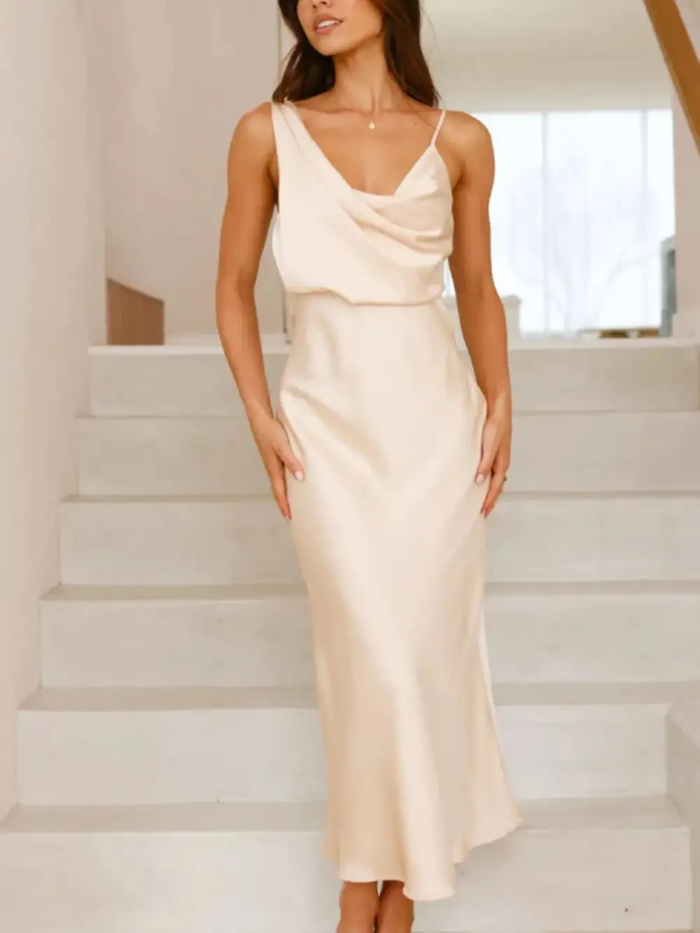 Balanced Detail Satin Midi Dress
